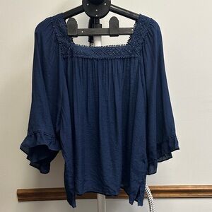 Zac & Rachel Deep Blue Blouse with Ruffled Sleeves